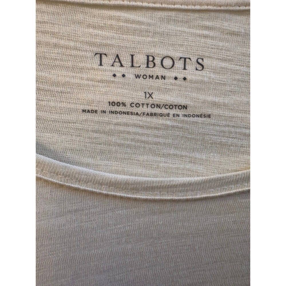 Talbots Woman Paris Graphic Tee Cream Slub Cotton Long Sleeve Top 1X - Picture 4 of 7